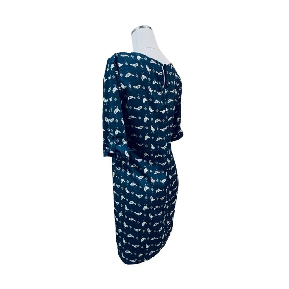 LILY ROSE Womens Shirt Dress Size Medium Bird Navy Blue Preppy Casual Shift Mini - Picture 11 of 16